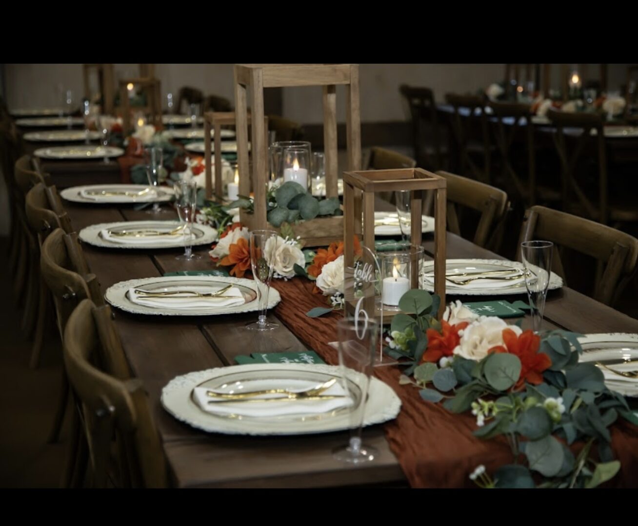 Elegant table setting with floral decorations.